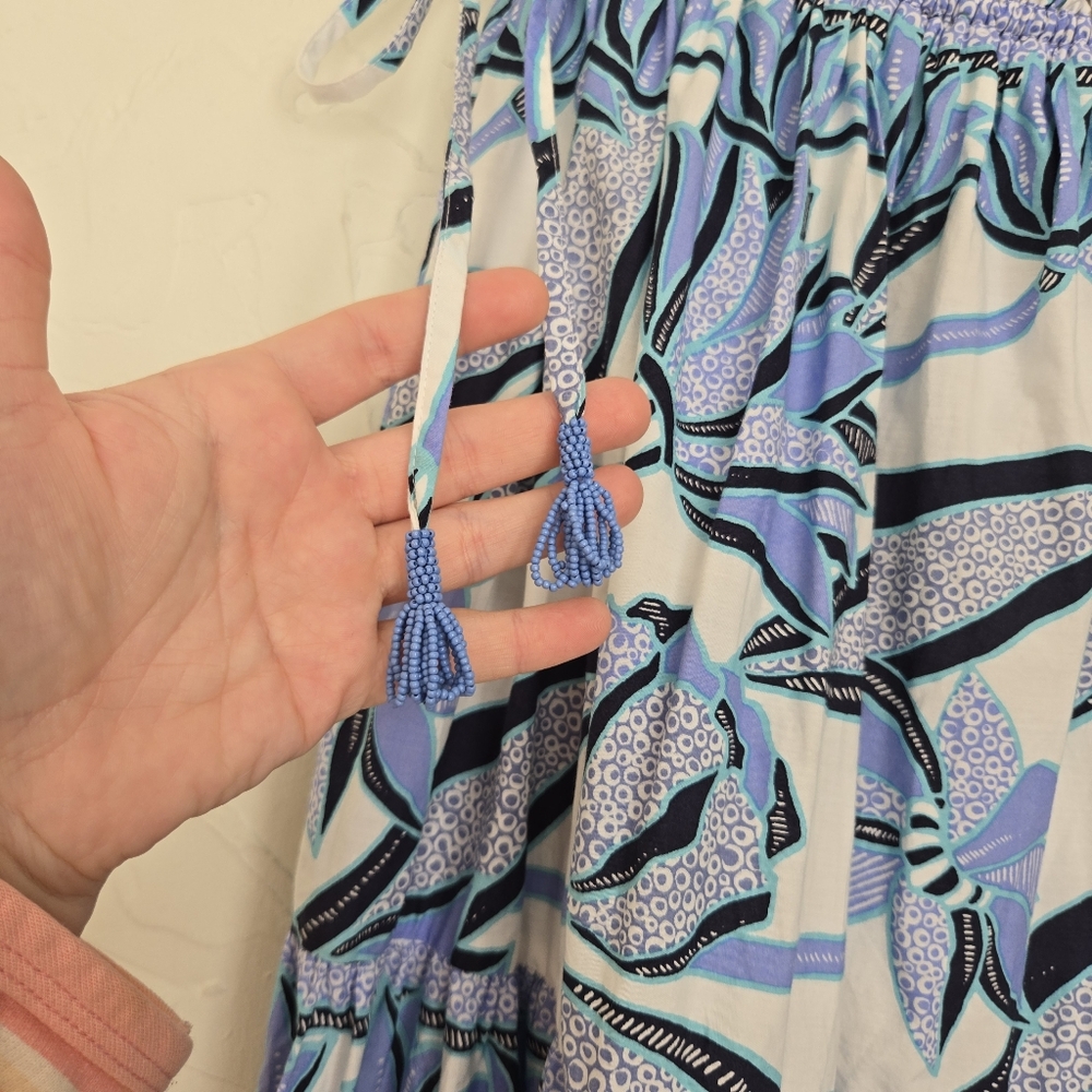 Omika Floral White Blue Boho Rosalita Maxi Skirt, S - Picture 5 of 11